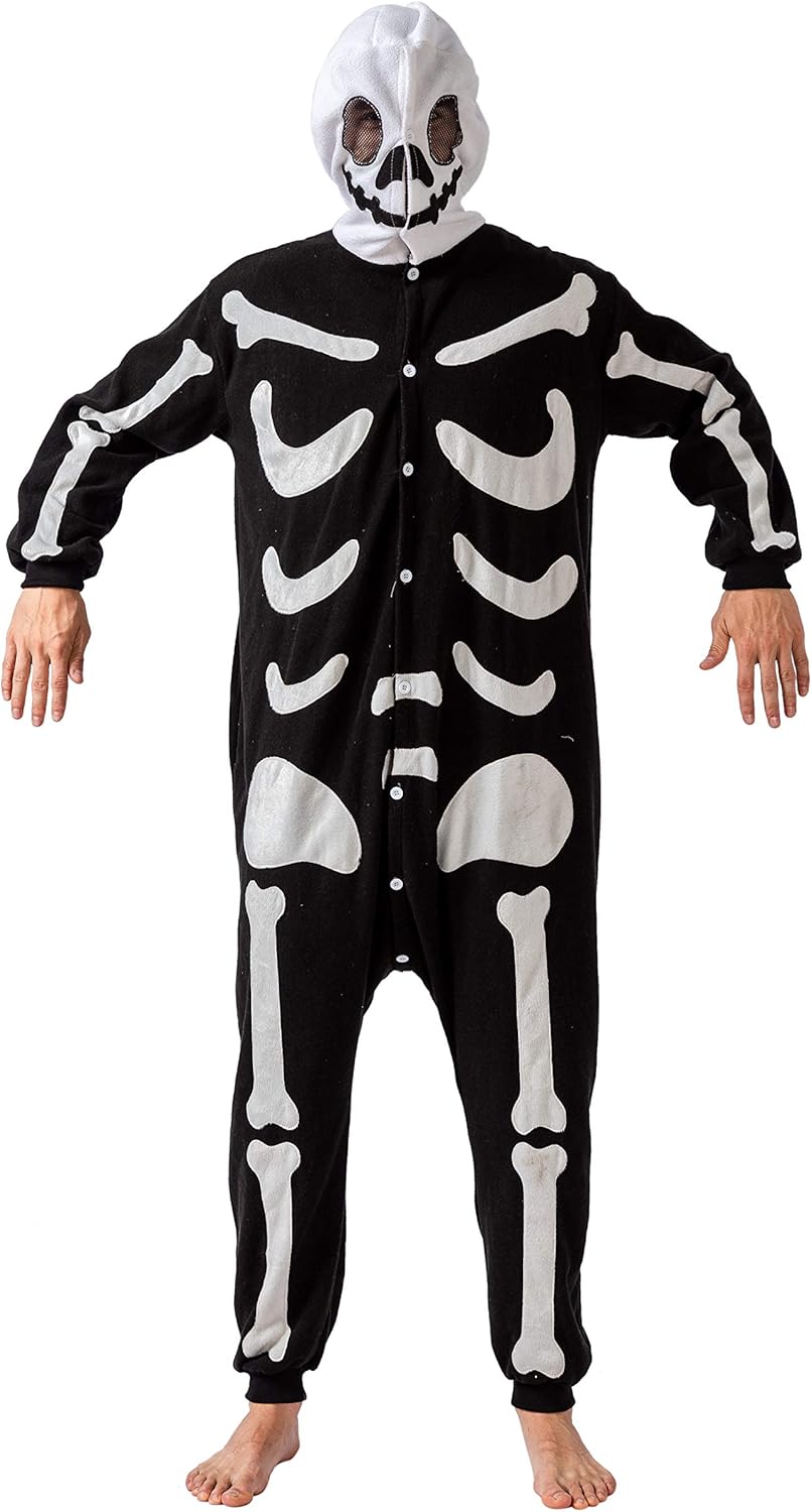 Spooktacular Creations Unisex Adult Pajama Plush Onesie One Piece Skeleton Costume: Clothing