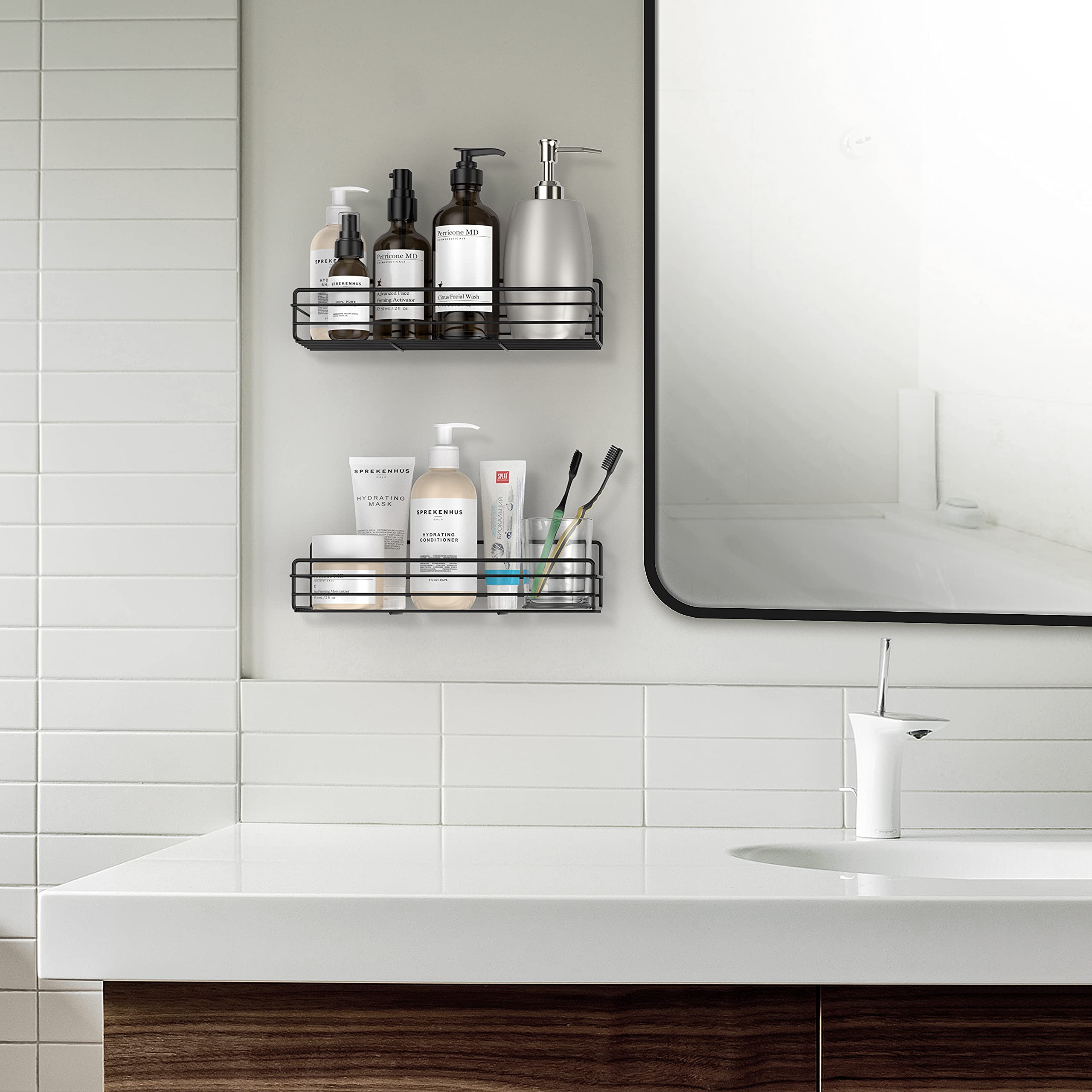 Moforoco Spice Rack Organizer Wall Mount (6Pack), Hanging Black Spice Pantry Organization Storage Shelf, Farmhouse Seasoning Organizer, Flexible Wall Shelves, Kitchen Essentials Home Decor