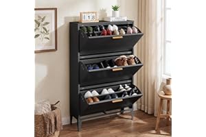 Luzfuego Large Shoe Cabinet for Entryway Slie (18-24 Pairs), 3-Flip Drawer Narrow Entryway Shoe Storage Organizer with Adjust
