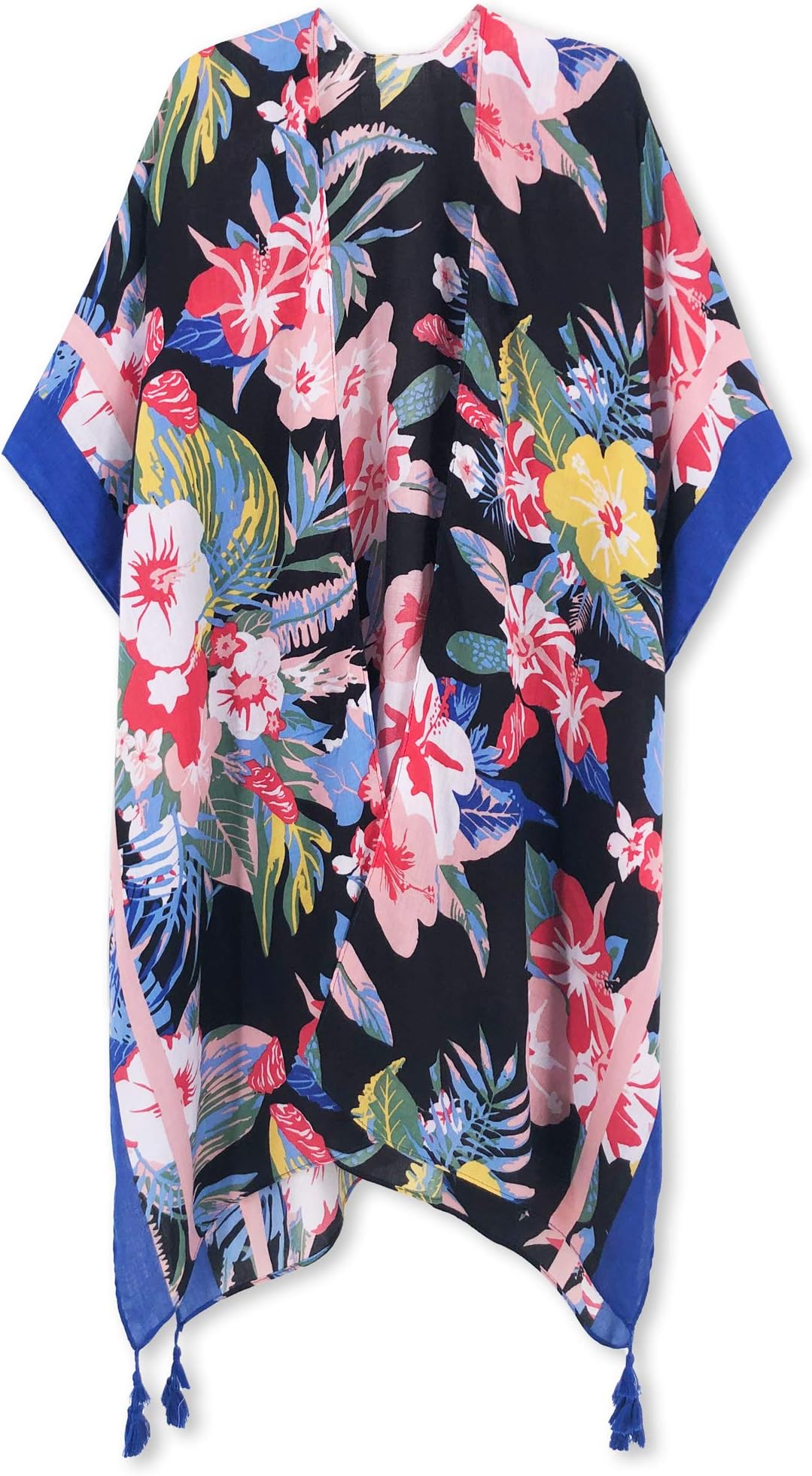 Spicy Sandia Swimsuit Cover ups for Women with Tassel Open-Front Kimono Cardigan with Vintage Floral Print Beach Cover up