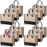 Reginary 12 Pieces Burlap Tote Bags Set Jute Tote Bag with Handles Initial Canvas Beach Bag Large Reusable Burlap Gift Tote Bag for Women Shopping Market Grocery Holiday Travel DIY Gift Bags