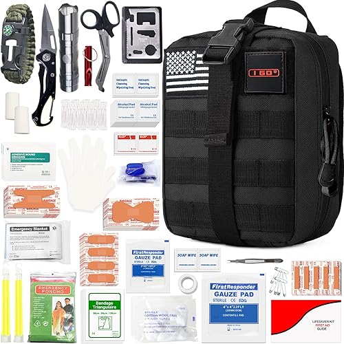 I GO Survival First Aid Kit, 251 Pieces Compact Tactical Trauma