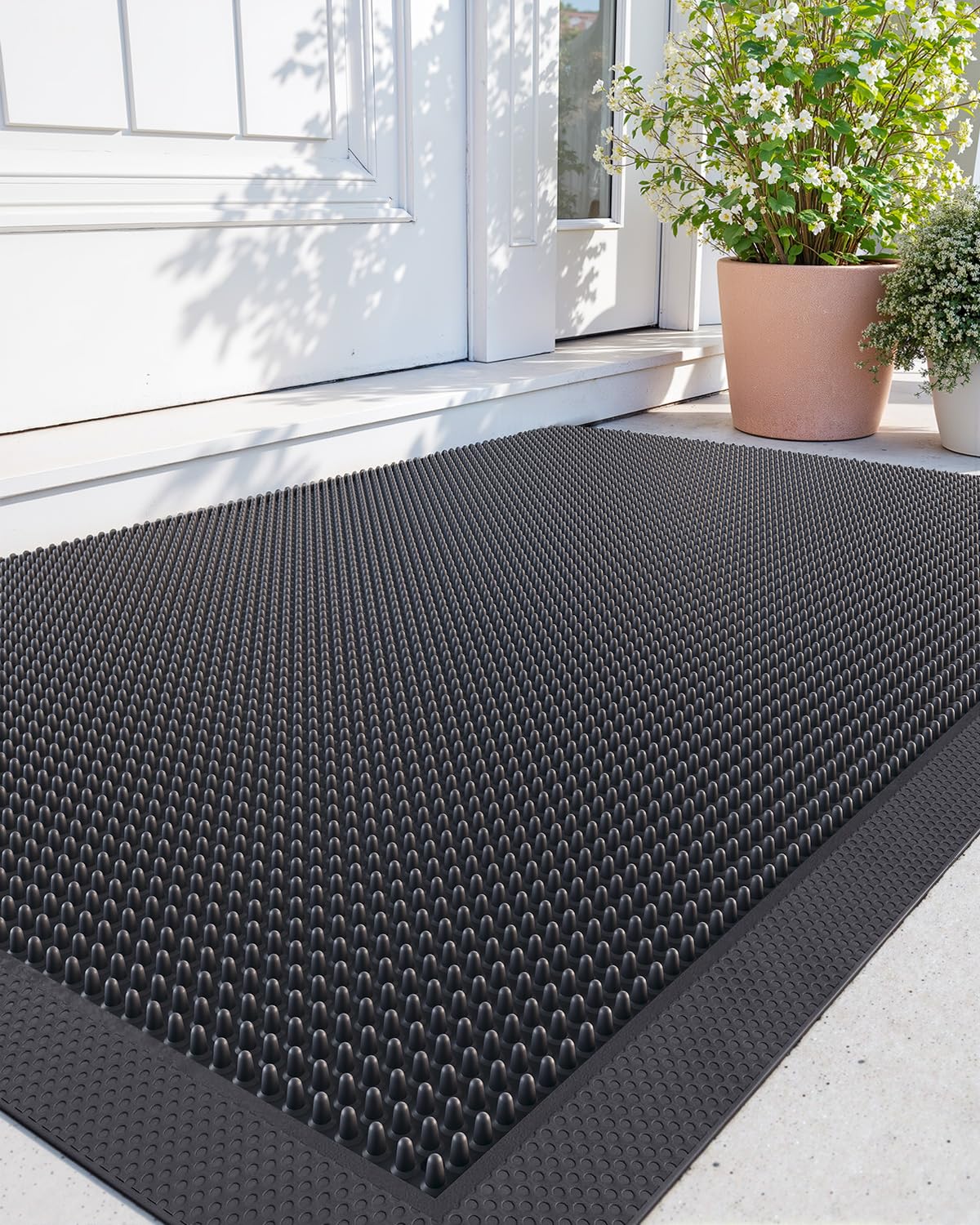 Photo 1 of **RIPPED** DAMAGED** DEXI Front Door Mats Outside Entrance, Heavy Duty Non-Slip Rubber Entry Mat, Dirt Trapping Waterproof Low-Profile Welcome Doormat for Entryway, 24x36, Black