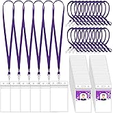 Marspark 100 Set Name Tag Lanyards with ID Holder Clear ID Name Badges Cruise Lanyards Bulk Clip Waterproof Plastic Card Holders for Adults Kids Business School Office Supplies (Purple)