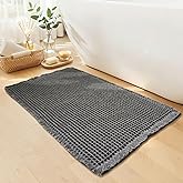 GRLYUH Waffle Bath Mat - Boho Bathroom Rugs Non Slip Washable, Super Absorbent & Quick Dry, Small Bath Mats Farmhouse Bathroom Decor, 18'' x 30'', Dark Grey