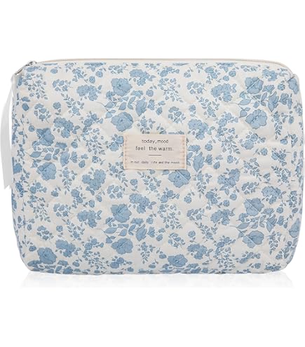 bella and rose makeup travel bag Sleep + Spa Quilted Cosmetic Bag, Large Toiletry Organizer with Zipper Closure, Water-Resistant Beauty Accessory Pouch, 10.75