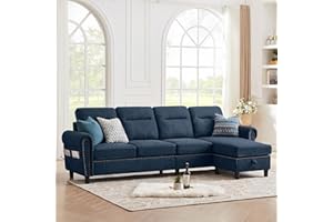 Tornama 106" Convertible Sectional Sofa, L Shaped Couch with Storage Chaise and Side Pocket, Modern Reversible 4 Seater Couch for Living Room, Apartment, Office, Navy Blue