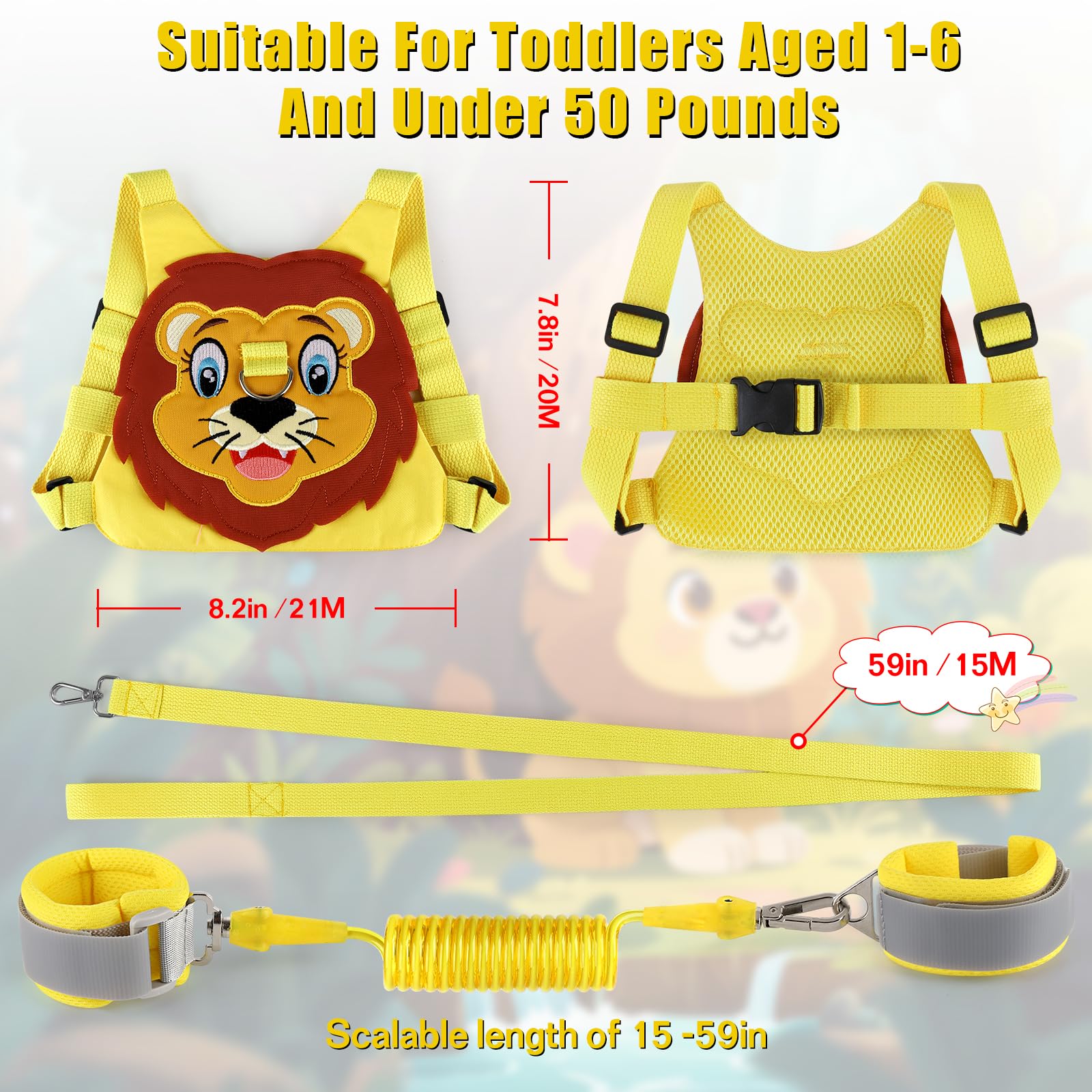 Toddlers Leash + Anti Lost Wrist Link Child Kids Safety Harness Kids Walking Wristband Assistant Strap Belt for Boys Pink Christmas Gift (Yellow)