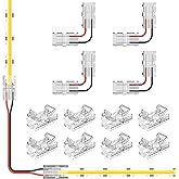 PAUTIX 8pcs 2-Pin 8mm COB LED Strip to Wire Connector Unwired Clips Solderless Adapter Terminal Extension Connection,4pcs L-Shaped Connectors for LED Strip Lights 12V 24V (Pack of 12)