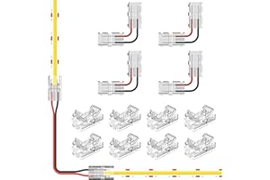 PAUTIX 8pcs 2-Pin 8mm COB LED Strip to Wire Connector Unwired Clips Solderless Adapter Terminal Extension Connection,4pcs L-Shaped Connectors for LED Strip Lights 12V 24V (Pack of 12)