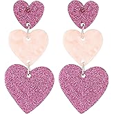 JVLear Glitter Heart Dangle Earrings for Women, Hypoallergenic Lightweight Acrylic Tiered Heart Drop Earrings, Minimalist Everyday Jewelry, Gift for Valentines Day Outfits Christmas Mothers