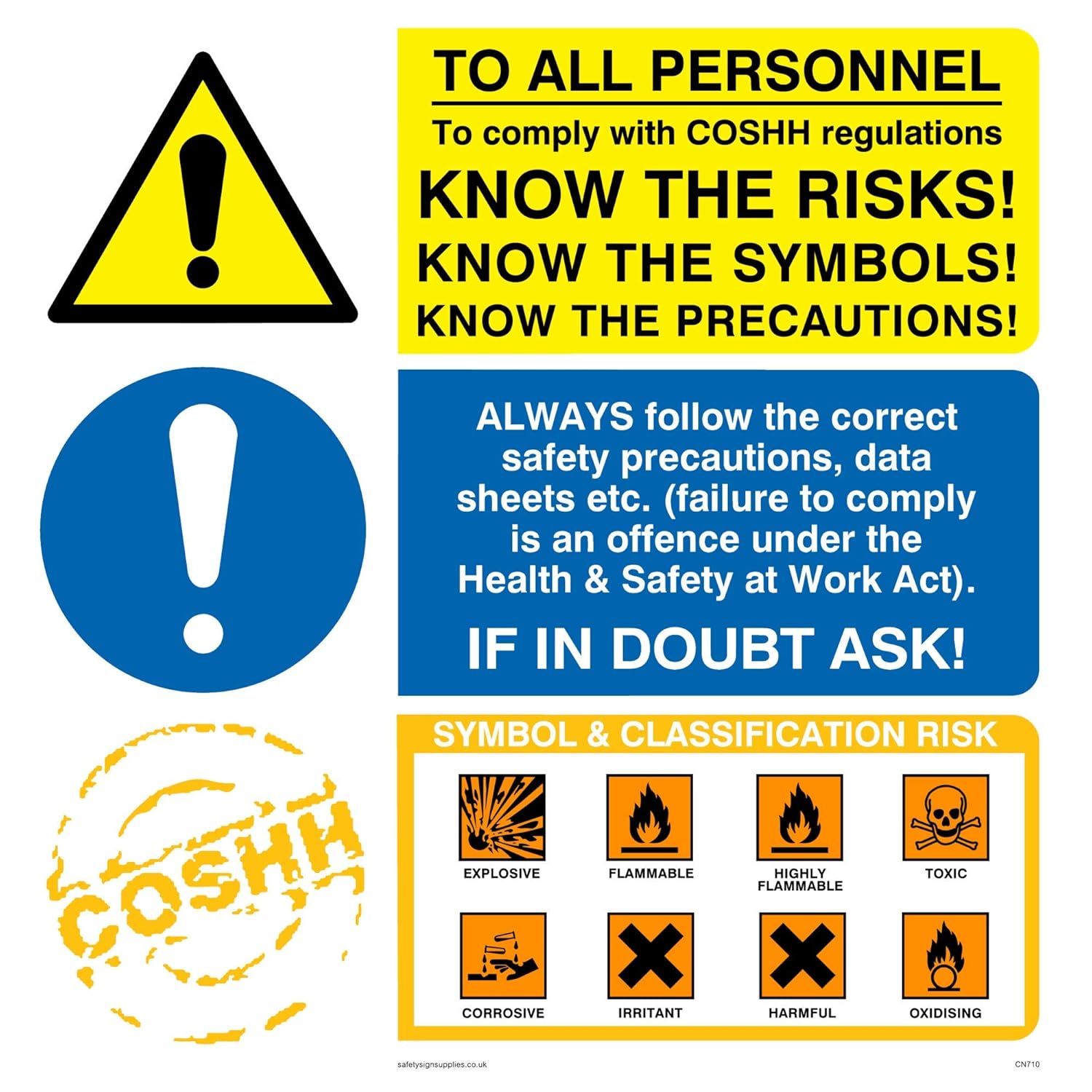 Viking Signs CN710S20V Coshh Regs Know The Risks Sign, Vinyl/Sticker