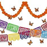 Funnlot Day of The Dead Decorations - Mexican Party Decorations with 12PCS Monarch Butterfly and Marigold Flowers for Dia De Los Muertos Altar