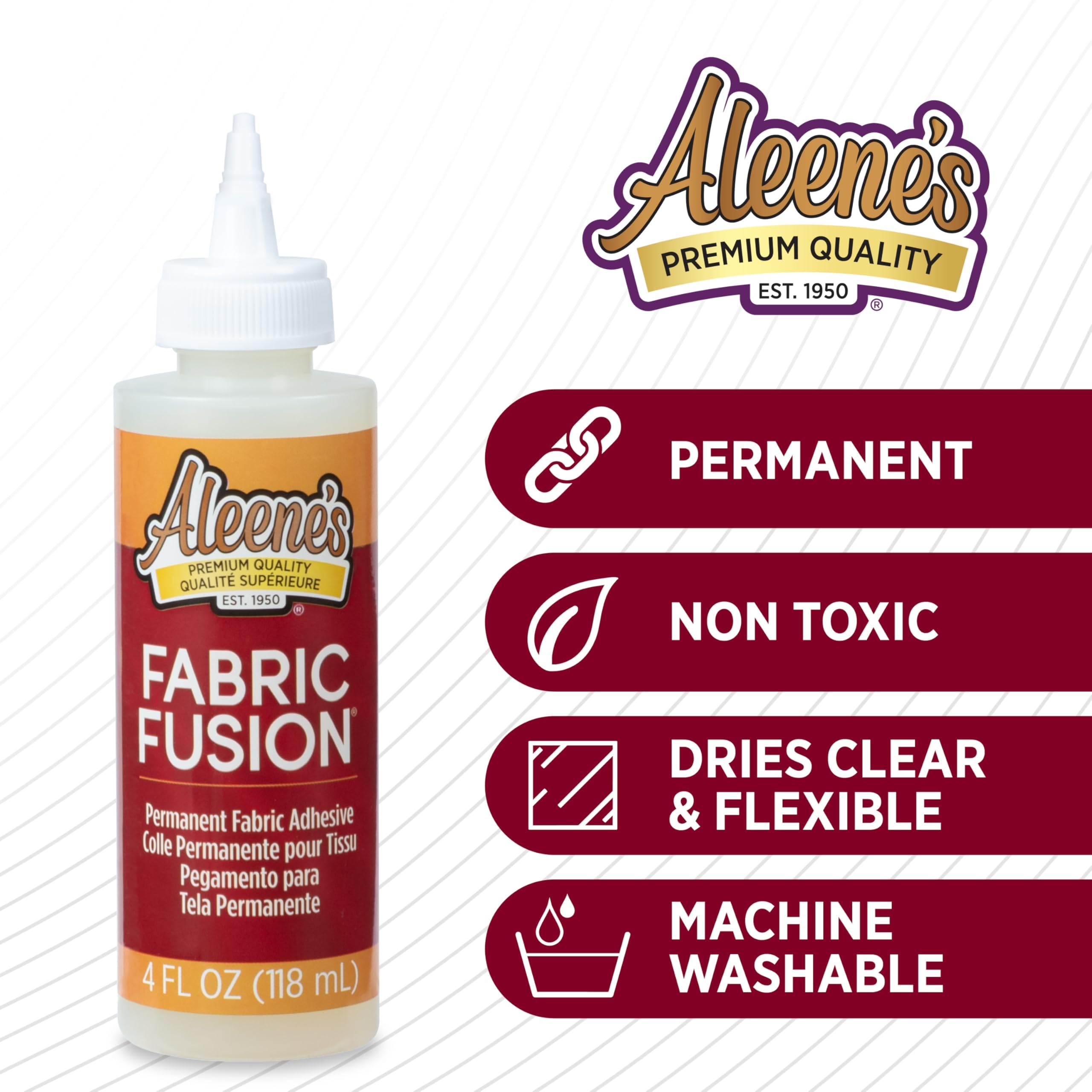 Aleene's Fabric Fusion Glue 4 oz, Nontoxic, Permanent and Washable Adhesive, Dries Flexible, Strong Bond on All Fabrics, Patches, Clothing, Denim, Polyester, Cotton, Felt, Flannel Materials