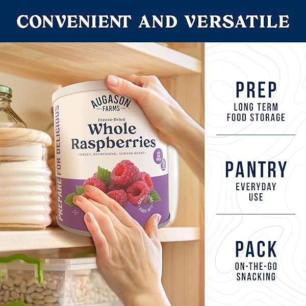 AUGASON FARMS FREEZE DRIED WHOLE RASPBERRIES CAN, EMERGENCY FOOD SUPPLY, EVERYDAY MEALS, 23 SERVINGS