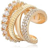 DREMMY STUDIOS Women Ear Cuff Non Piercing | 14K Gold Plated Cubic Zirconia Fake Earrings Wrap Clip on Cartilage Earring | Lightweight Hypoallergenic Jewelry SINGLE EAR CUFF