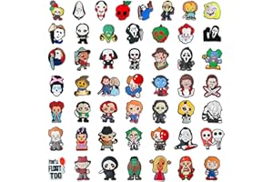 ASOHEK Halloween Skull Shoe Charms Horror Movie Ghost Witch Shoe Decor Charms Spooky PVC Shoe Charms Accessories Halloween Christmas Themed Party Favors Gifts for Sandal Backpack (50PCS)