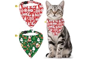 GLOBLELAND 2 Pack Christmas Pet Bandana Collar with Removable Bandana and Bell Santa Claus Adjustable Dog Collar Christmas Tr