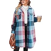 IN'VOLAND Womens Plus Size Flannel Plaid Shirts Long Sleeve Lounge Lapel Boyfriend Button Down Tartan Long Jacket Coats