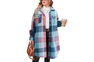 IN'VOLAND Womens Plus Size Flannel Plaid Shirts Long Sleeve Lounge Lapel Boyfriend Button Down Tartan Long Jacket Coats