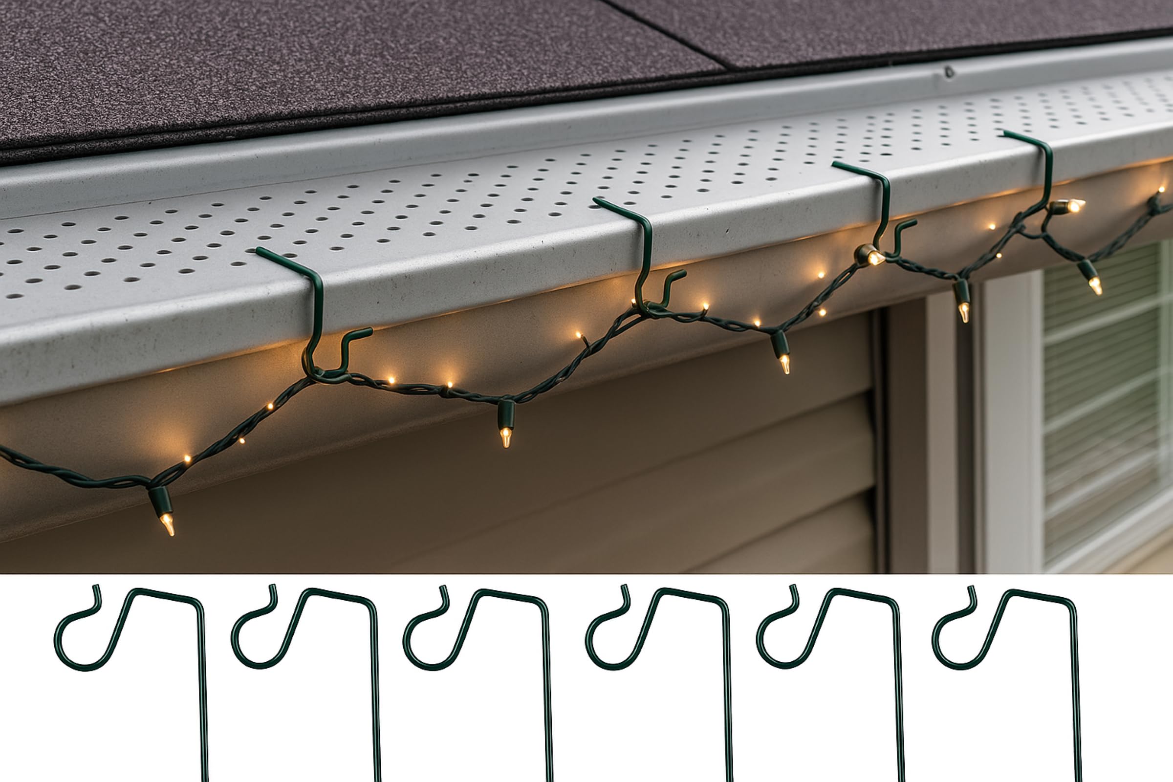 Hotop 80 Pieces Christmas Gutter Lights Clips for Hanging Stainless Steel Outdoor Guard Gutter Hook Christmas Light Hooks Clips for Outdoor Xmas Lights (Green)