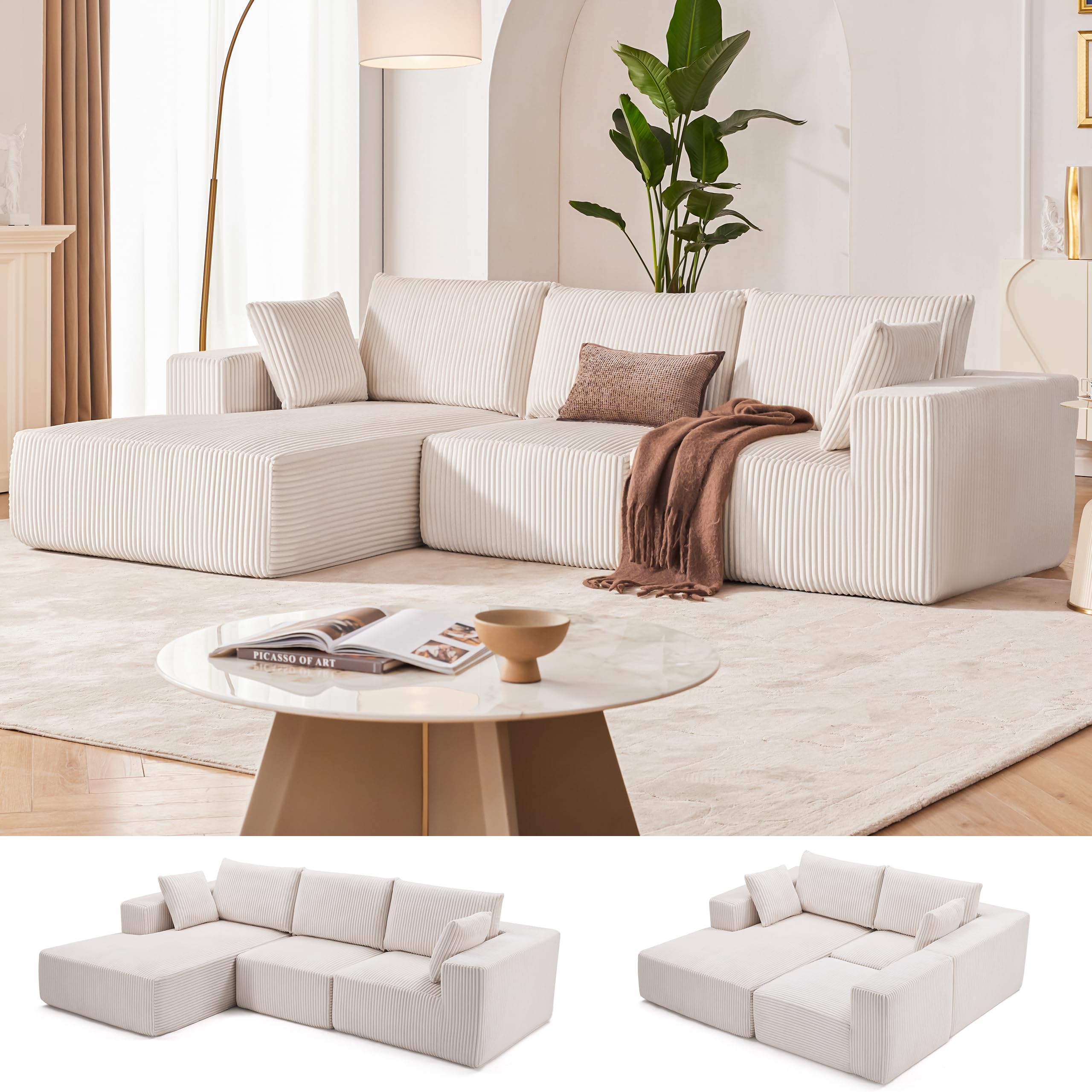 Photo 1 of 108” Modular Sectional Sofa, Cloud Sectional Couch with Deep Seat, Modern Modular L-Shape Sofa Couch with Chaise,Upholstered Couches for Living Room Bedroom (Beige, Left Facing Chaise)