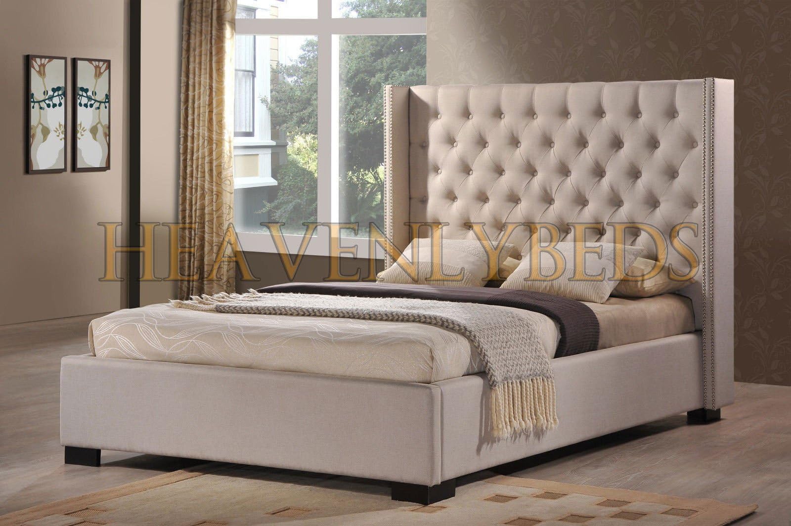 HeavenlyBeds Wingback Bed Frame Upholstered Fabric Plush Smooth Velvet Chenille Double King Size (Slate Plush Velvet, 6'0 Super King)
