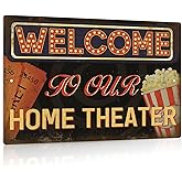 Putuo Decor Movie Theater Sign, Vintage Wall Decor for Bar, Cafes Pubs, Media Room, 12x8 Inches Aluminum Metal Sign (Welcome to Our Home Theater)