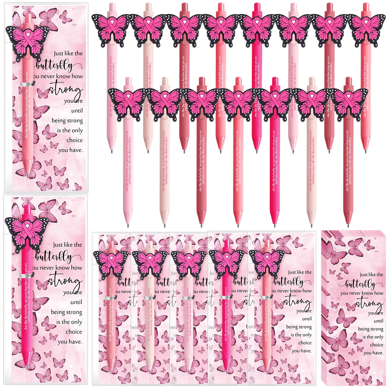 Photo 1 of Epakh 30 Set Breast Cancer Awareness Gifts Pink Ribbon Butterfly Ballpoint Pens Bulk and Inspirational Bookmarks Breast Cancer Accessories for Women Public Events Charity Welfare Party Supplies