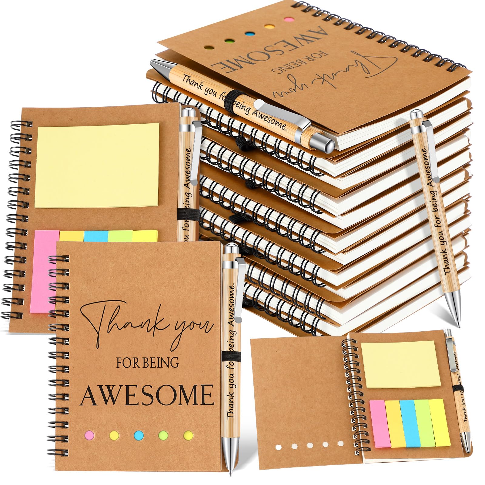 Clabby 10 Sets Thank You Gifts for Teachers Include Positive Spiral Notebooks with Sticky Notes Thank You Ballpoint Pens Inspirational End of The Term Gift for Graduation Students Teacher