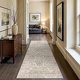 EISUROM Hallway 2x6 Runner Rug - Vintage Non-Slip Long Rug for Entryway Low-Pile Washable Medallion Runner Rugs for Hallway Waterproof Traditional Runner Rug Indoor Thin Rugs for Kitchen (Beige)