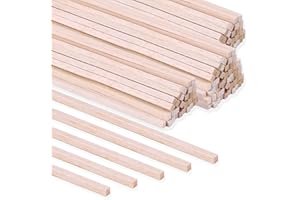 PIKLODO 120 Pieces Balsa Wood Sticks 1/8 x 1/8 x 12 Inch Wood Strips Balsa Square Wooden Dowels Hardwood Unfinished Wood Sticks for Crafts DIY Projects Models Making Supplies