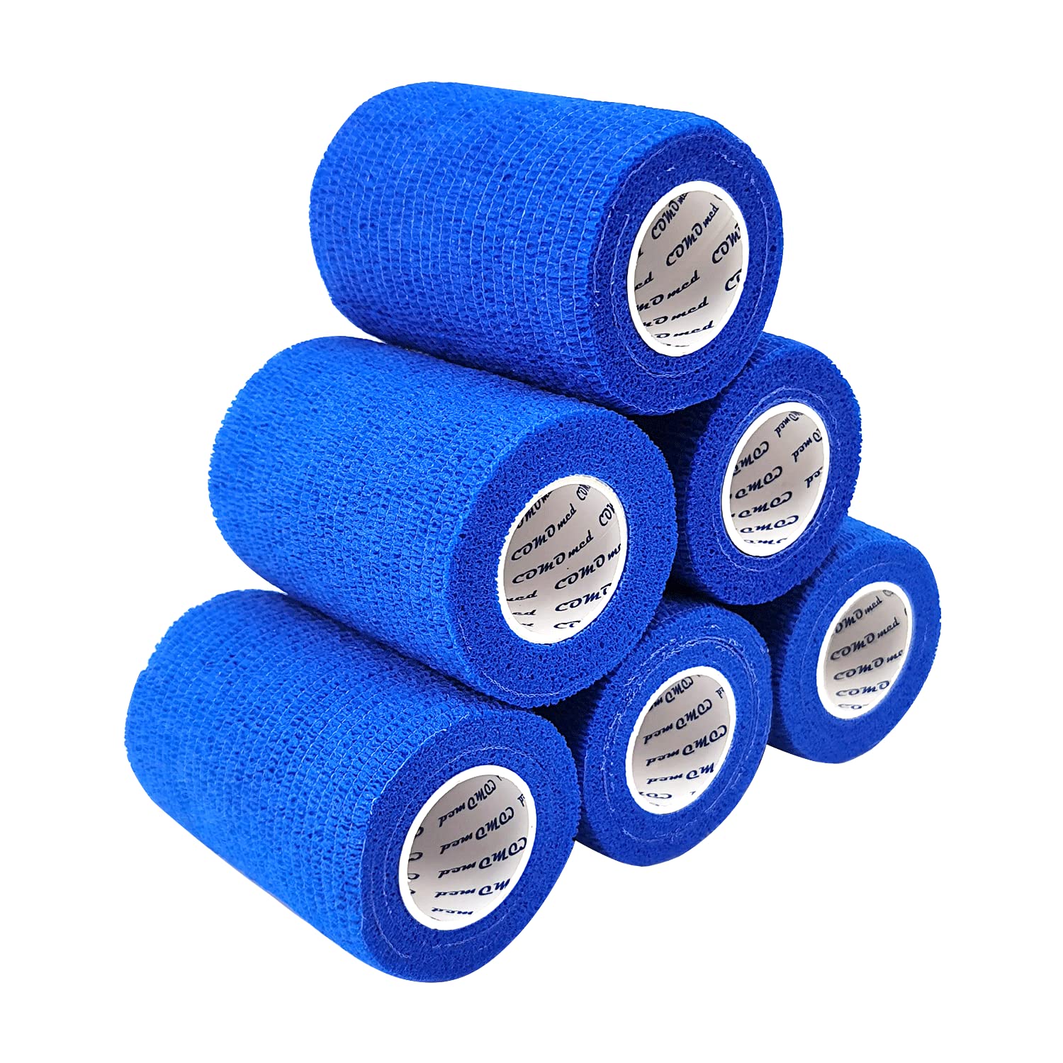 COMOmed Cohesive Bandage 7.5cm 6 Rolls Adhesive Bandage Roll Flexible Bandage Non-woven Cohesive Athletic Tape Alleray tested Blue Rolls