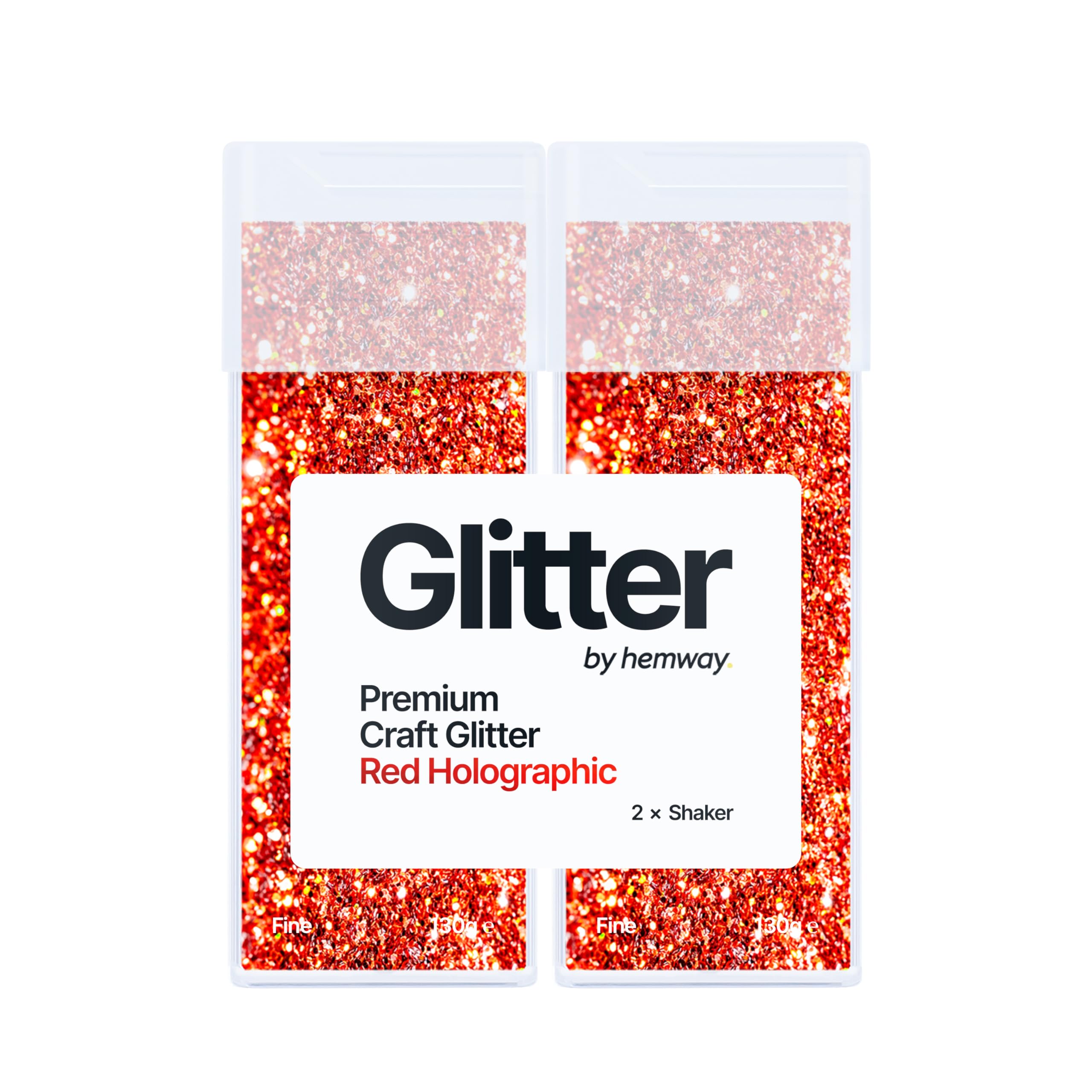 Hemway Glitter Shaker Red Holographic 130g x2 Pack Fine, Craft Glitter Shakers for Resin & Epoxy Crafts, Christmas Art Supplies, Nail, Body, Face, Eye, Festival, Crafting, Slime, Sparkle
