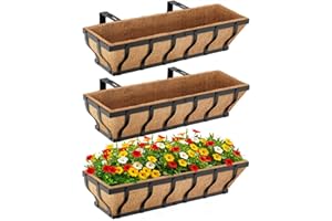 Railing Planter Boxes, Heavy Duty Window Box Planters, Adjustable Balcony Planters for Railing Hanging, with Coco Liner & Sup