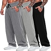 Neer 3 Pack Big and Tall Men's Sweatpants Elastic Waist Wide Leg Open Bottom Pants Athletic Workout Joggers with Pockets