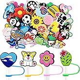 YEALQUE Random Different 30PCS 0.4in Straw Covers Cap Dust Proof Cute Reusable Drinking Straw Toppers PVC for 9-10mm Tumbler Cup Straws Accessories