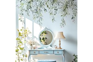 VePret Green Plants Leaves Wall Decals Peel and Stick, Large Floral Flower Leaf Vinyl Wall Stickers, Removable Vine Home Deco