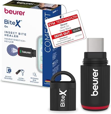 BiteX Go Deep Black Insektenstichheiler für Smartphone, gegen Juckreiz & Schwellungen, USB-C, Android & iPhone, mit Licht