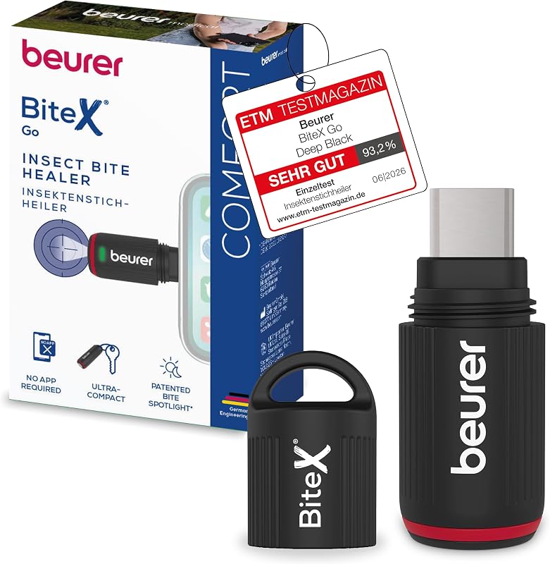 BiteX Go Deep Black Insektenstichheiler für Smartphone, gegen Juckreiz & Schwellungen, USB-C, Android & iPhone, mit Licht