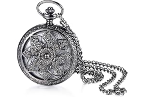 Avaner Antique Bronze Retro Hollow Rose Flowers Openwork Quartz Pocket Watch for Women Girls
