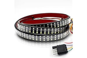 Nanpoku Tailgate Light Bar 60 Inch Triple Row Tail Light bar for Pickup Trailer SUV RV Van Full Function Red Brake White Reverse Amber Turn Signal Double Flash Light No Drill Install (60inch)