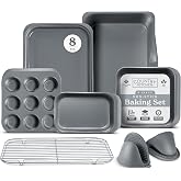 Country Kitchen Nonstick Stackable Bakeware Set - Deluxe Heavy Duty, Durable, Easy Release Baking Set, 8 Pcs, Grey