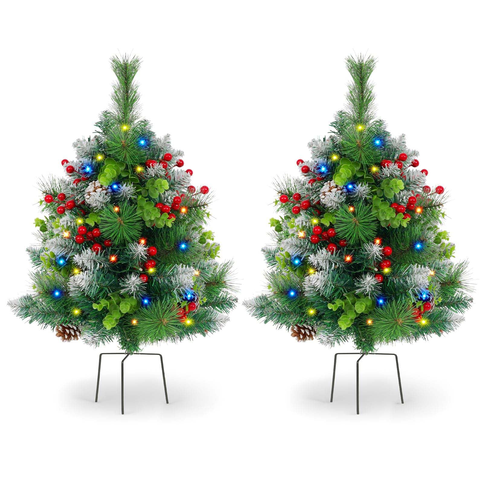 Photo 1 of 2 Pack Christmas Decorations Outdoor - 30" Pre-Lit Outdoor Christmas Tree with Lights, Prelit Planter Bushes with Remote, Christmas Planter Urn Filler for Front Porch Pathway Yard Garden Holiday Decor