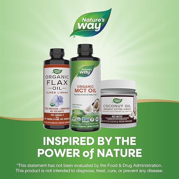NATURE’S WAY ORGANIC MCT OIL, BRAIN AND BODY FUEL*, LIQUID COCONUT MCT OIL WITH C8 CAPRYLIC & C10 CAPRIC ACIDS, 14 G MEDIUM CHAIN TRIGLYCERIDES PER SERVING, KETO & PALEO CERTIFIED, NON-GMO, 16 FL OZ