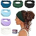 GiLi 6 Pack Wide Headbands for Women Non Slip Soft Elastic Hair Bands Yoga Running Sports Workout Gym Head Wraps, Knotted Cotton Cloth African Turbans Bandana (with 6 Pcs Hair Ties)