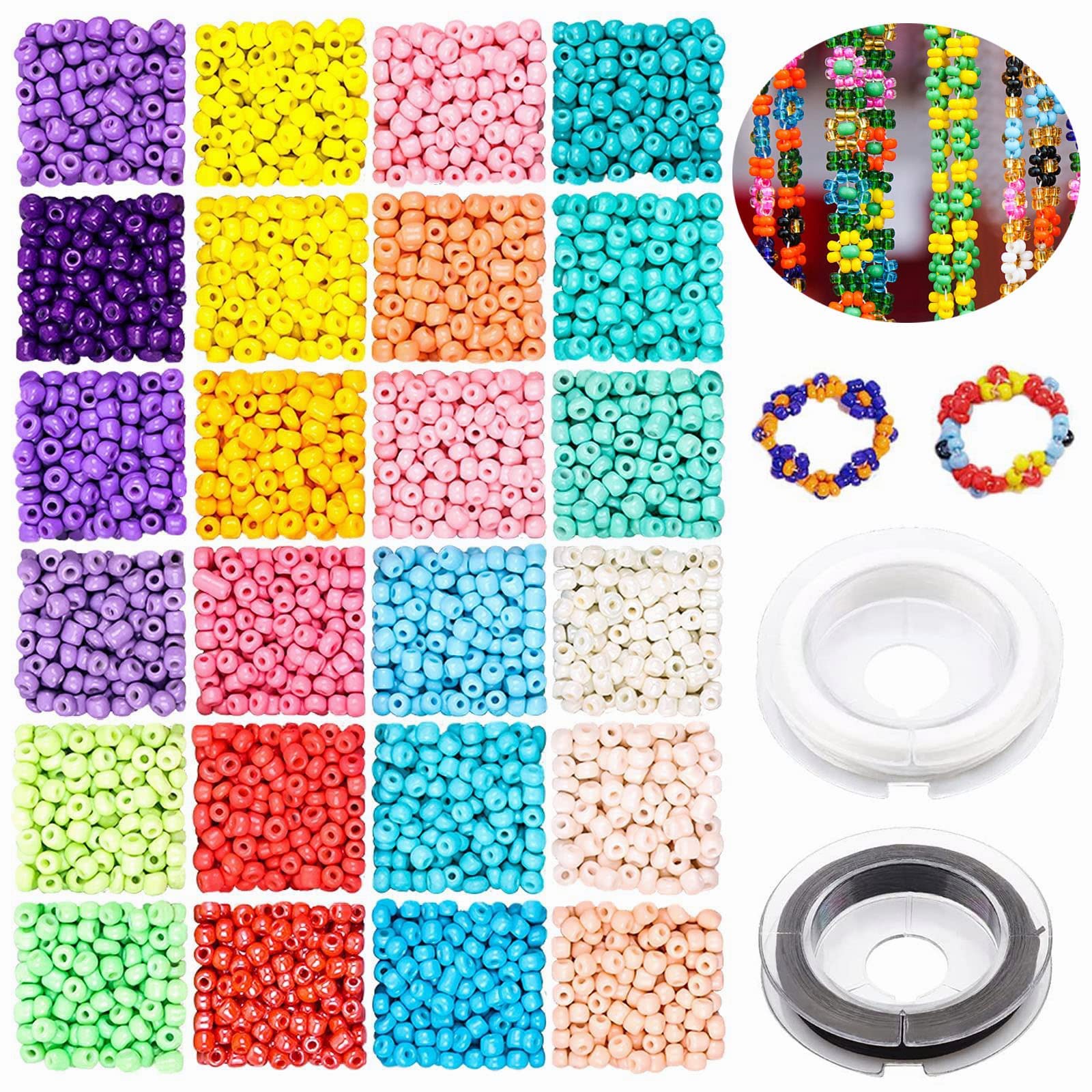 4mm Glass Seed Beads for Bracelet Making Kit,1920pcs 6/0 Rainbow Colours Small Pony Tiny Beads for Embroidery Necklaces Earrings Crafting, Jewellery Making Kit — image 1