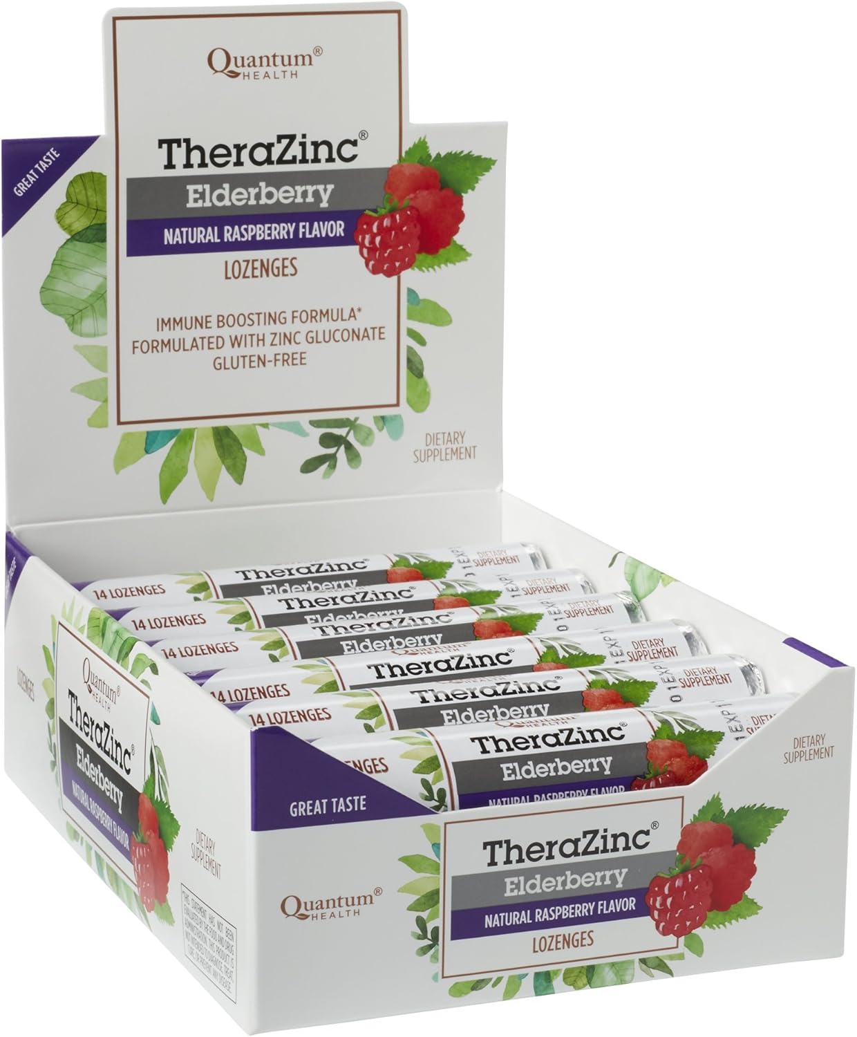 Quantum Health TheraZinc Elderberry Raspberry Lozenges Roll, Immune Support in Tasty USDA Organic Drops, 14 Count: Health & Personal Care