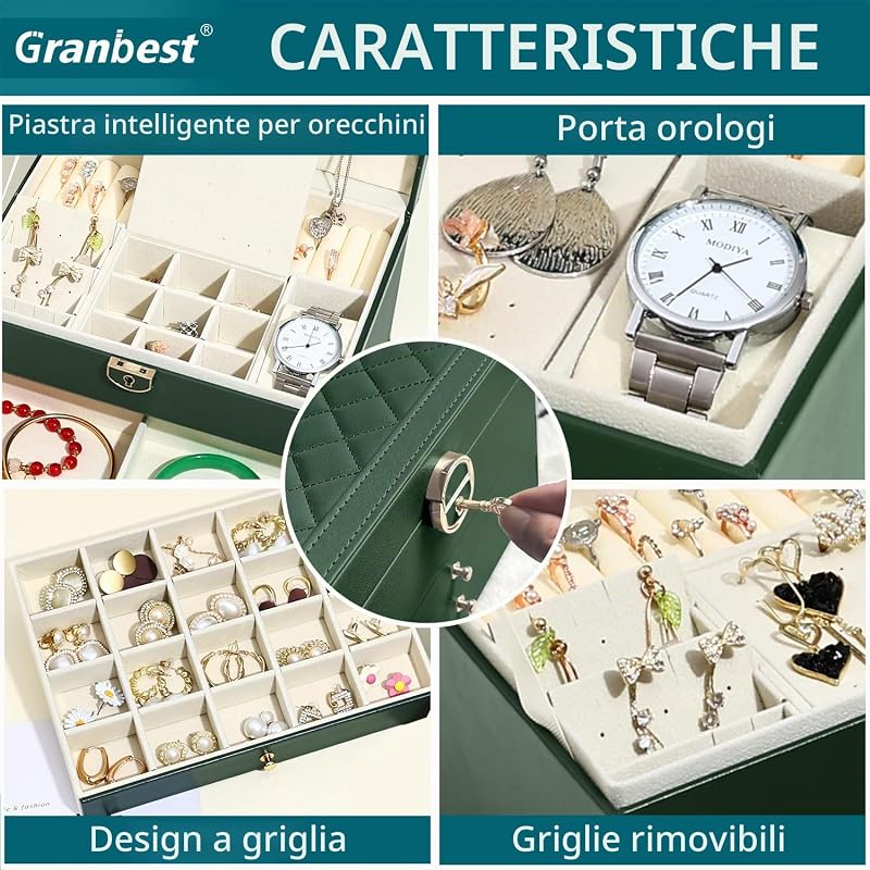 Portagioie a 3 strati con 2 cassetti (verde scuro) — foto 4 di 7