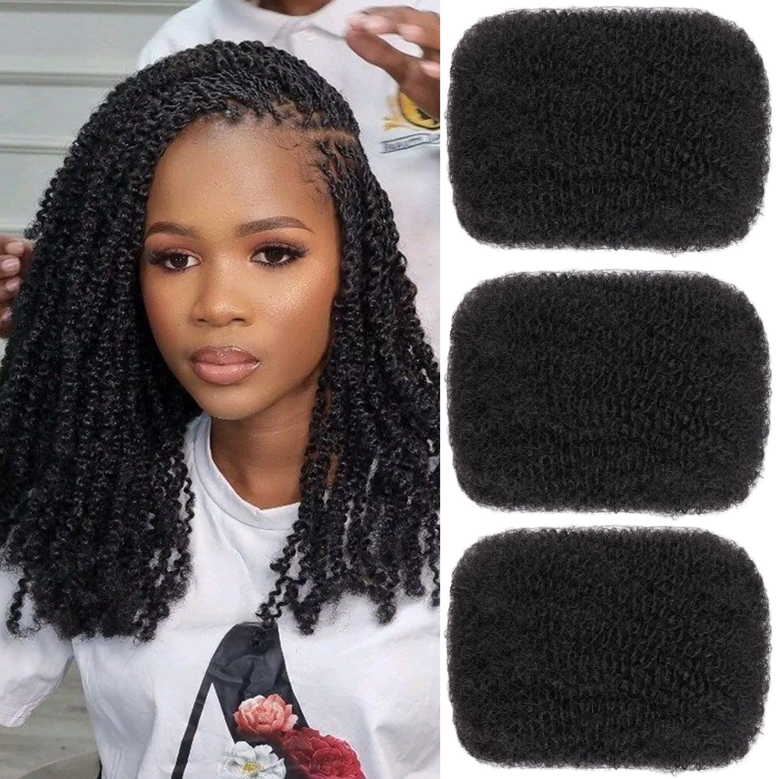 Photo 1 of Xtrend 16 Inch 3 Bundles 90g Natural Black Afro Kinky Curly Braiding Bulk Hair For Mini Braiding Twists ?Afro Kinkys Bulk Synthetic Hair For Micro Spring Twist?Dreadlock Extensions Repair Locs Women